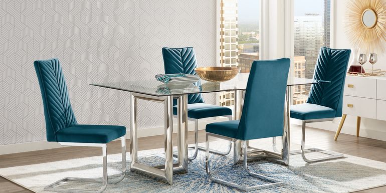 Waycroft Silver 7 Pc 78 in. Dining Room with Blue Chairs