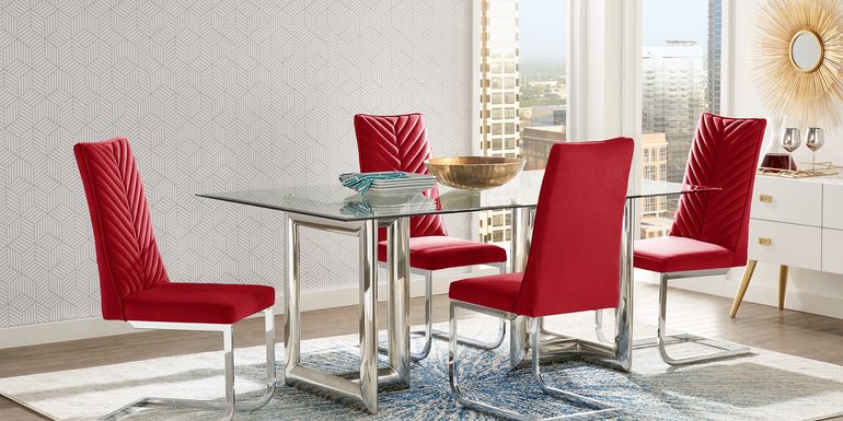 Waycroft Silver 7 Pc 78 in. Dining Room with Red Chairs