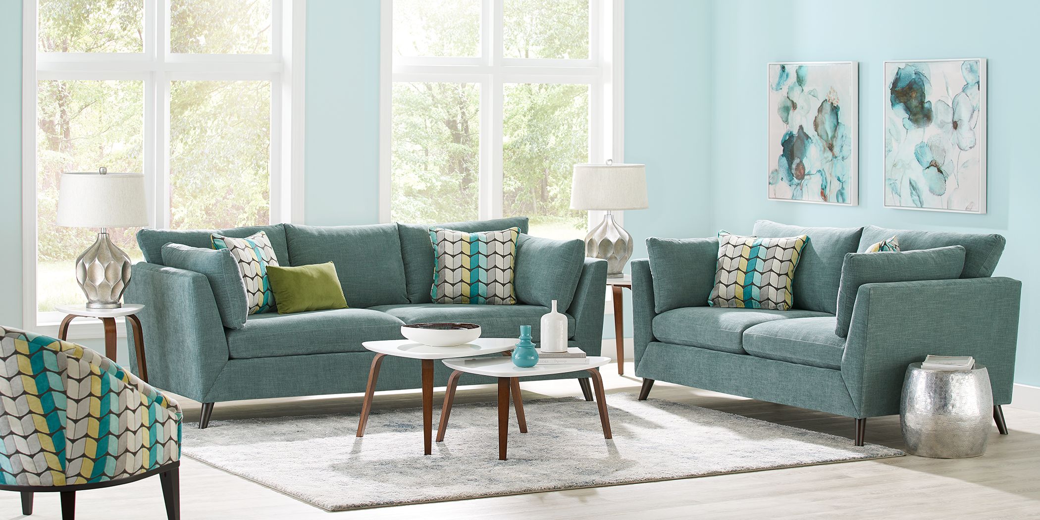 West Loft Teal 2 Pc Living Room