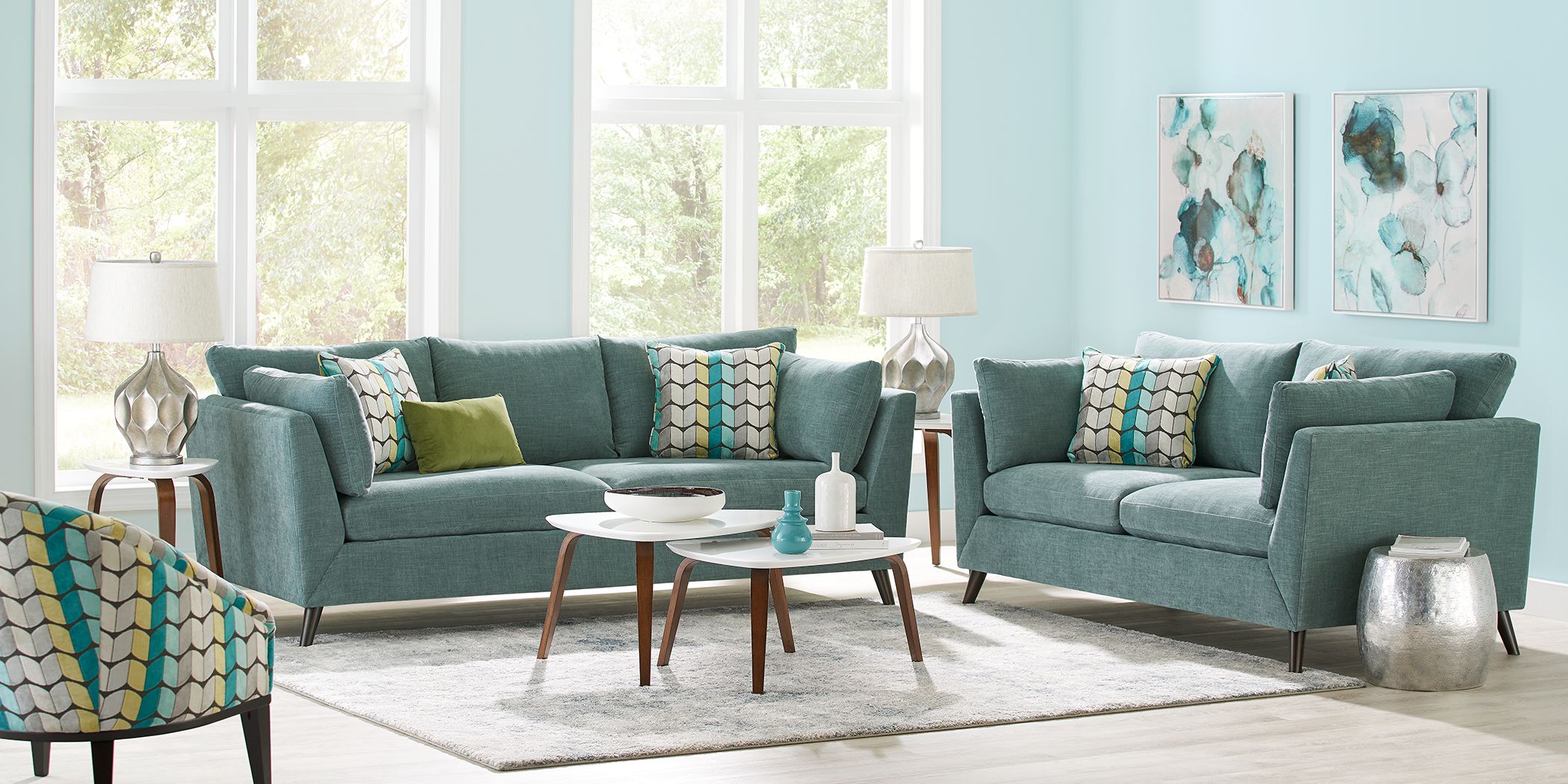 Sofia Vergara West Loft Teal 8 Pc Living Room Rooms To Go