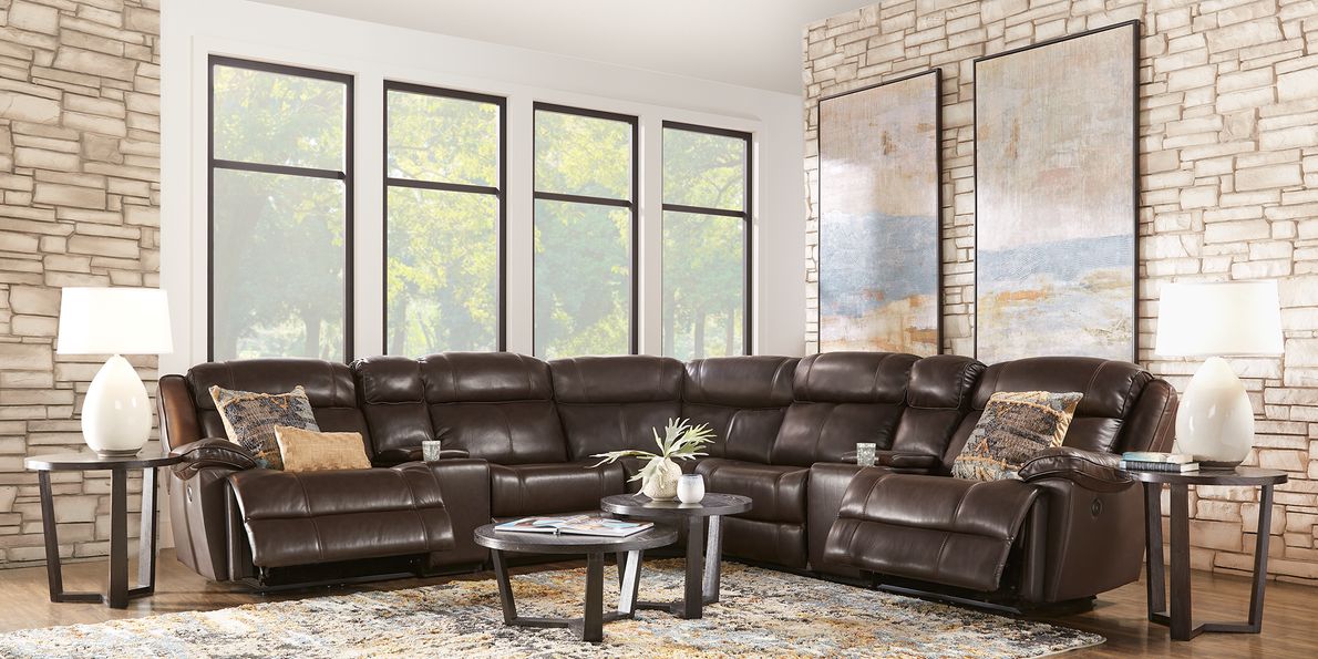 Top grain leather sectional deals power recliner