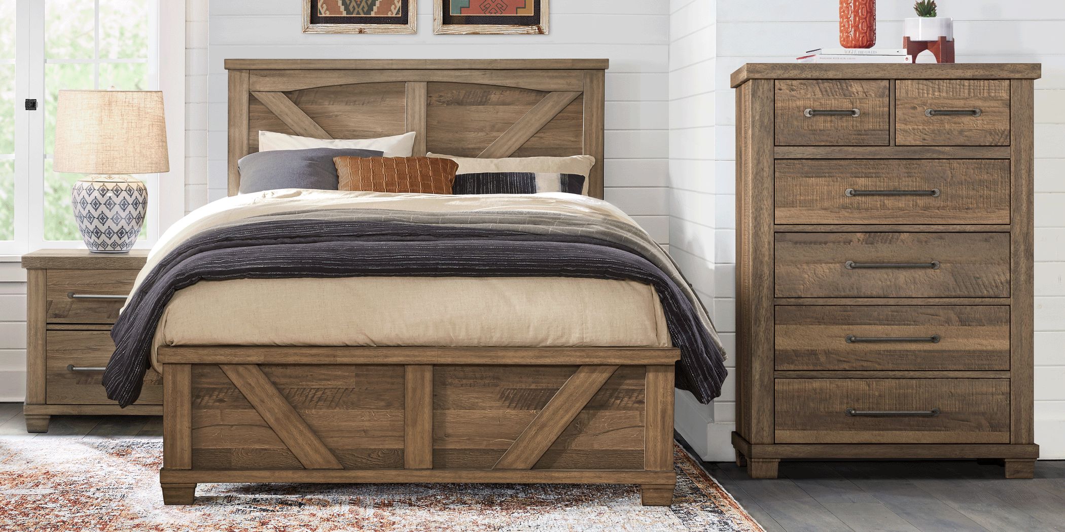 Woodcreek brown 5 pc store queen panel bedroom