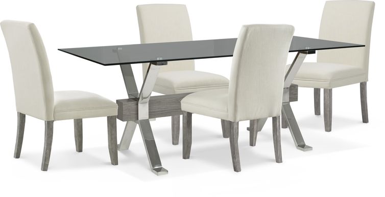 Wyndhall Chrome 5 Pc Rectangle Dining Room with White Chairs