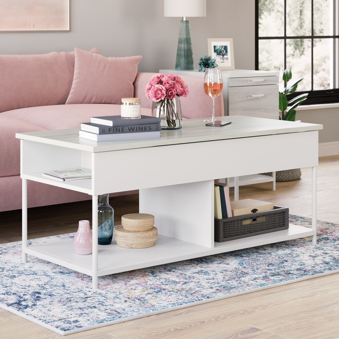 White lift store up coffee table