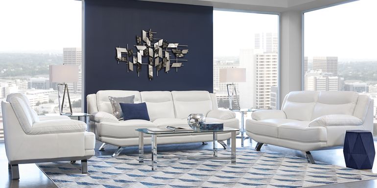 Zamora White Leather 2 Pc Living Room