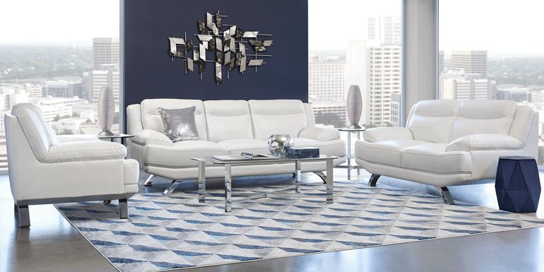 Zamora White Leather 3 Pc Living Room